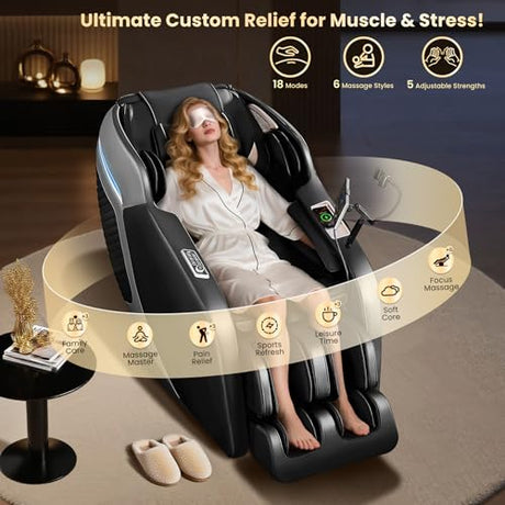4D Massage Chair Full Body, 55" SL-Track Shiatsu Massage Zero Gravity Recliner Chair W/ Waist & Calves Heat, 18 Modes, 35 Airbags, Body Scan, Calfrest Extension, Foot Rollers, AI & APP Gift for Family Droomeahy
