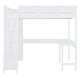 Merax White Full Loft Bed with Integrated Desk and Bookshelf – Space-Saving Solid Pine Design Merax