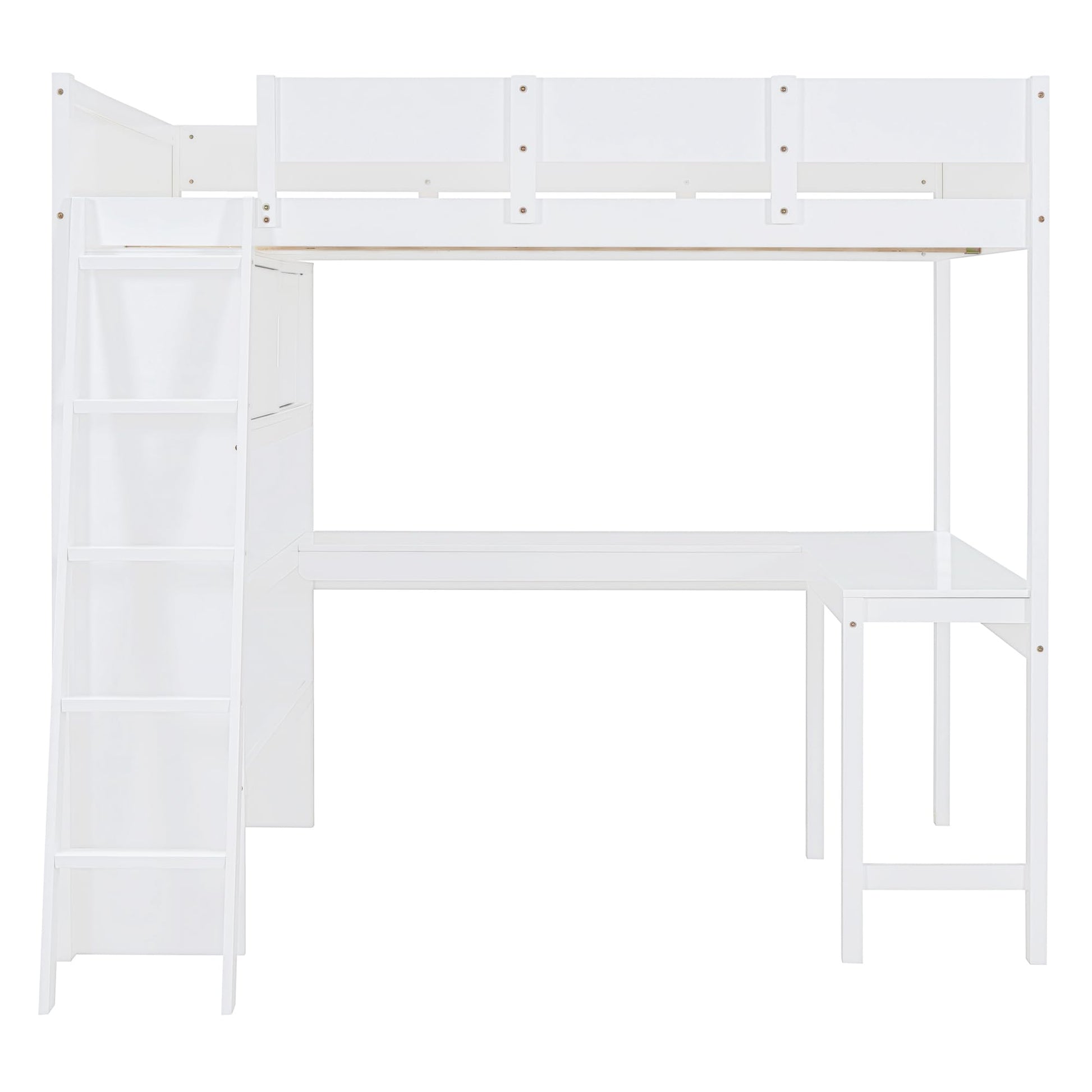 Merax White Full Loft Bed with Integrated Desk and Bookshelf – Space-Saving Solid Pine Design - WoodArtSupply