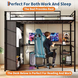 Frigenarro Queen Size Metal Loft Bed with Built-in Desk, Wardrobe,Storage Shelves, Guardrail, and Sturdy Ladder for Space-Saving Bedroom Solution Frigenarro