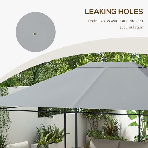 Outsunny 10' x 13' Gazebo Canopy Replacement, Outdoor Gazebo Cover Top Roof Replacement with Vents and Drain Holes, (TOP Cover ONLY), Light Gray Outsunny
