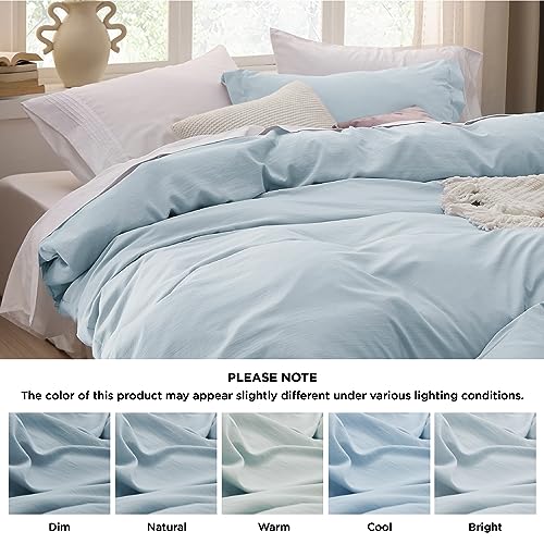 Bedsure Sky Blue Duvet Cover Twin/Twin XL Size - 2 Pieces Prewashed Cotton-Like Polyester Extra Soft Bedding Set, Includes 1 Twin Duvet Cover 68x90 In with Zipper Closure & 1 Pillow Sham, No Comforter Bedsure