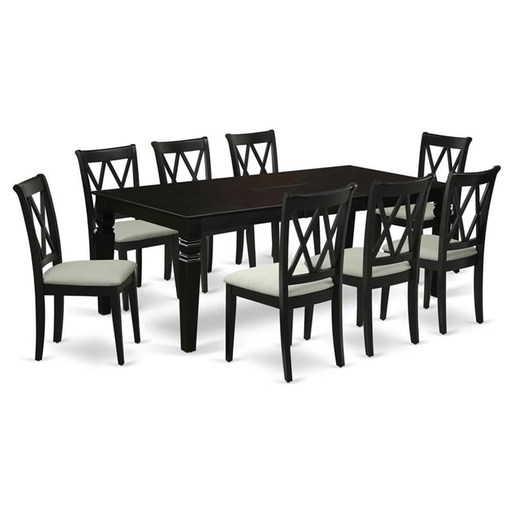 East West Furniture LGCL9-BLK-C 9 Piece Dining Room Table Set Includes a Rectangle Kitchen Table with Butterfly Leaf and 8 Linen Fabric Upholstered Dining Chairs, 42x84 Inch, Black East West Furniture