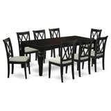 East West Furniture LGCL9-BLK-C 9 Piece Dining Room Table Set Includes a Rectangle Kitchen Table with Butterfly Leaf and 8 Linen Fabric Upholstered Dining Chairs, 42x84 Inch, Black East West Furniture