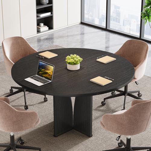 Tribesigns 39" Round Conference Table for 4, Modern Round Meeting Table with Sturdy Base, Small Compact Conference Room Tables for Office, Training, or Negotiation (Black) Tribesigns