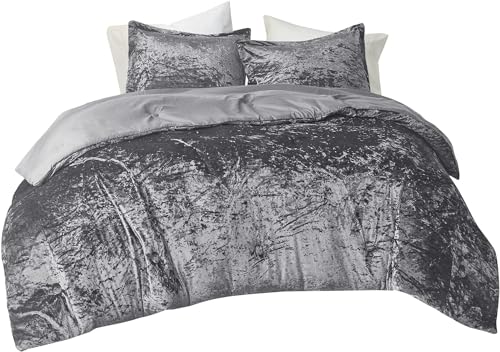 Comfort Spaces Juliette Luxe Comforter Set Velvet Lush with Soft Brushed Microfiber Reverse, All Season Cozy Velvet Bedding Sets, Fluffy Comforter Bed Set, Matching Sham, Grey Twin/Twin XL 2 Piece Comfort Spaces