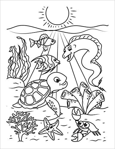 Ocean Coloring Book: Fish & Underwater Sea Animals to Color for Kids Ages 4-8 (Coloring Books for Kids) WoodArtSupply
