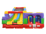 29'L Radical Run Inflatable Obstacle Course with Climbing Wall, Retro Rainbow, 16' Wide x 15' Height, Commercial Grade Interactive Bounce House, Includes: Blower and Stakes TentandTable