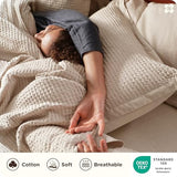 Bedsure Cotton Duvet Cover King - 100% Cotton Waffle Weave Beige Duvet Cover King Size, GentleSoft™ and Breathable Bedding Set for All Season, 3 Pieces, 104"x90" Bedsure