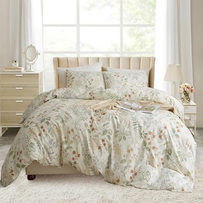 EAVD Chic Fresh Floral King Comforter Set White Soft Microfiber Garden Leaves Floral Bedding Comforter Set with 2 Pillowcases Reversible Botanical Cottagecore Comforter Set