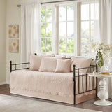 Madison Park Daybed Cover Set-Trendy Damask Quilting with Scalloped Edges All Season Luxury Bedding with Bedskirt, Matching Shams, Decorative Pillow, 75"x39", Tuscany Blush, 6 Piece Madison Park
