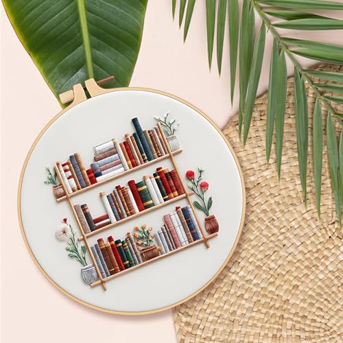 CZFSWT Embroidery Kit, Mini Embroidery Kit for Beginners, Complete Embroidery Starter Kit with Instructions, 20cm Bamboo Embroidery Hoop, Beginner Embroidery Kit for DIY Gifts and Home Decor