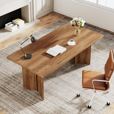 Tribesigns 10.5FT Conference Table, Large Rectangle Meeting Seminar Table for 10-12 Person, Long Wooden Business Tables (Set of 2, Walnut) Tribesigns