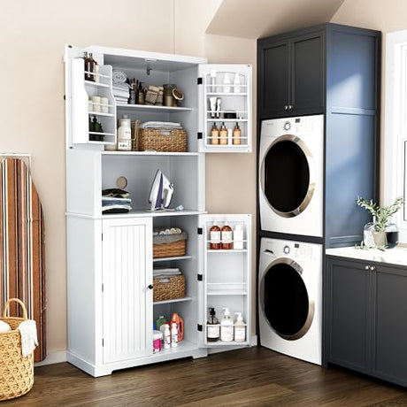 HLR 72" Kitchen Pantry Storage Cabinet, Freestanding Larder Cupboard, Kitchen Hutch Cabinet with Microwave Stand,Utility Pantry with Doors and Shelves for Dining Room, Living Room HLR