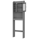SUPER DEAL Over The Toilet Bathroom Storage Cabinet Freestanding Wooden Bathroom Organizer with Adjustable Shelves and Glass Door, Gray SUPER DEAL