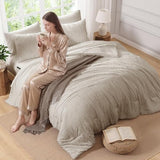 AMBERSPACE Queen Comforter Set Beige, Tufted Boho Bedding Farmhouse Bed Set, All Season 7 Pieces Bed in a Bag with Sheets, Pillowcases & Shams AMBERSPACE