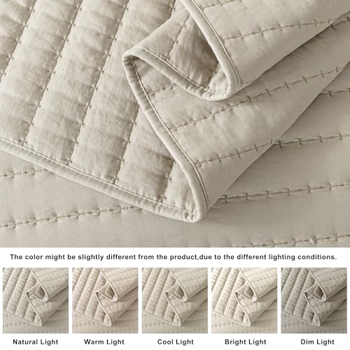 ROARINGWILD Neutral Beige Queen Size Quilt Bedding Sets with 2 Pillow Shams, Full Lightweight Soft Bedspread Coverlet, Quilted Blanket Thin Comforter Bed Cover for All Season, 3 Pieces, 90x90 inches ROARINGWILD