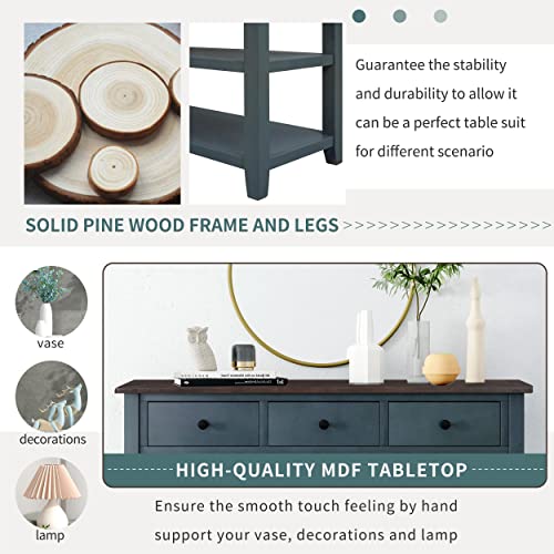 Vintage Console Table Modern Solid Wood Frame Sofa Table with 2 Tier Open Shelves and Top Storage Drawers Entryway Table for Living Room, Hallway, Front Hall, Stairs Area, Easy Assembly Knocbel