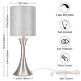 3 Way Touch Control Table Lamp, Dimmable Bedside Desk Lamp with Metal Base Modern Nightstand Lamp Stylish Grey Shade Simple Side Table Lamp for Bedroom, Living Room, Office or Den LED Bulb Included Seaside village