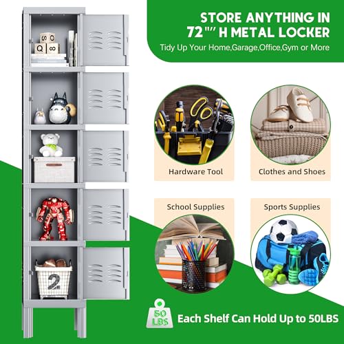 INTERGREAT Metal Locker for School Office Gym Metal Storage Locker Cabinet for Employees Students Steel Locker Triple Tier with 5 Door Gray INTERGREAT