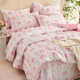 Jolusere Pink Bow Comforter Set Full Size Pink Floral Comforter for Girls Kids Romantic Princess Style Bowknot Bedding Set Ultra Soft Reversible Garden Flower Comforter Sets with 2 Pillowcases 3Pcs Jolusere