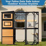 FunXplore Large Cat Catio Outdoor 4 Tiers Cat Enclosure Window Access, Walk-in Cat Cage Cat House for Multiple Indoor Outdoor Cats, Outside Patio 5 Doors Weatherproof Asphalt Roof & PVC Canopy Roof FunXplore