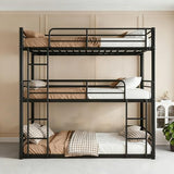 NKISHECK Triple Bunk Beds, 3 Bunk Bed Twin Over Twin Over Twin with 2 Ladders, Metal Frame with Guardrails,Heavy Duty Triple Bed Frame for Teenagers/Adults Bedroom, No Box Spring Needed NKISHECK