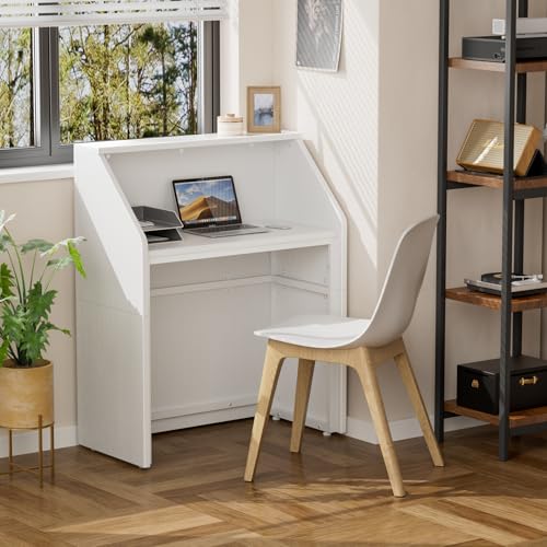 IGERI Small White Reception Desk with Counter for Salon 31.5 Inch Front Modern Standing Receptionist Room Tables Checkout Counter for Office