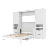 Merax Full Size Murphy Bed with Desk, Space-Saving Wall Bed Frame with Closet, Drawers and Shelves, Multifunctional Foldable Platform Bed for Small Spaces Studio Study Office Guest Room, White Merax