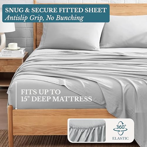Casa Platino Twin Sheets, 3 Piece Set, Pre-Washed Ultra Soft & Breathable Bed Sheets Set, Brushed Microfiber Sheet, Fade Resistant Bedding with Deep Pockets – Silver Casa Platino