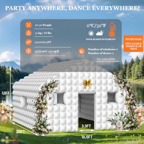 WUHUWOO Inflatable Nightclub 20x16.8x12 Ft, Large White Inflatable Party Club Tent for Adults Birthday Backyard Wedding Rental, 2 Doors and Logo Area WUHUWOO