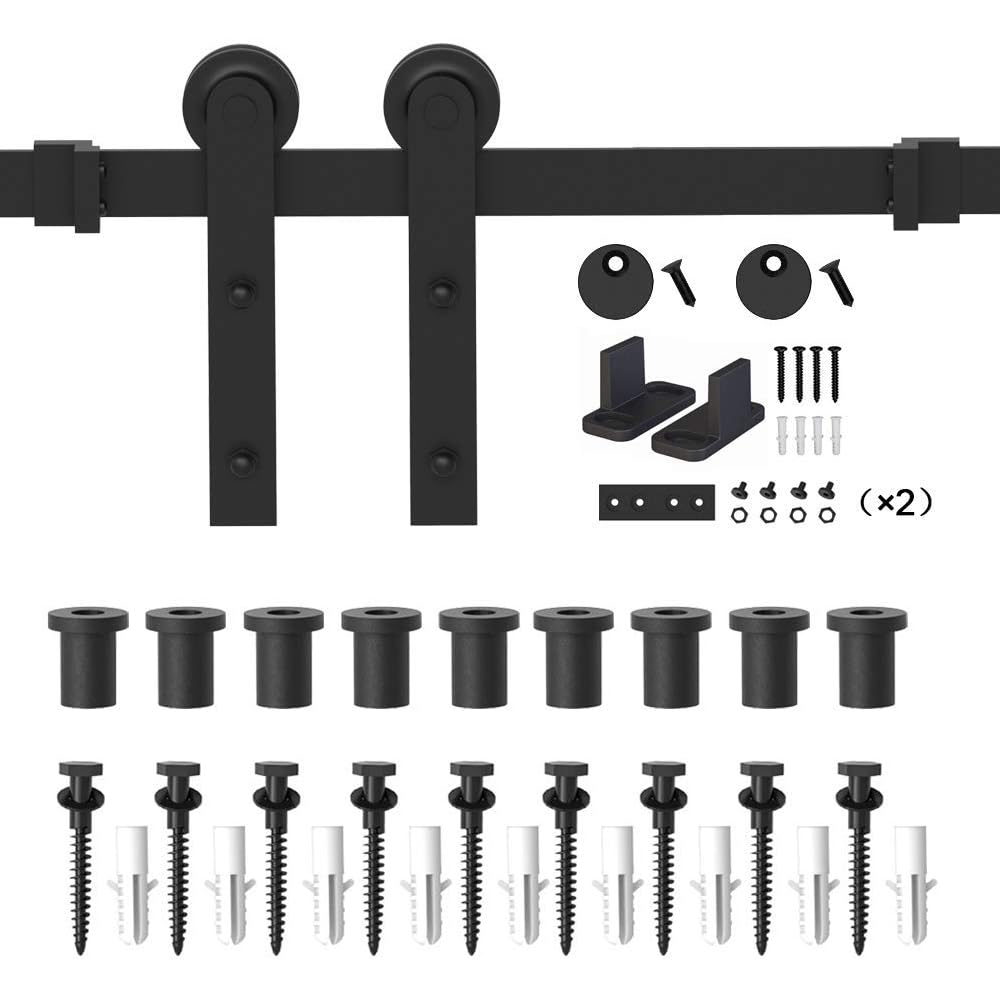 WINSOON 13FT Barn Door Hardware Kit: Single Sliding Door Hardware - Heavy Duty Black Barn Door Track Kit - Carbon Steel Sliding Barn Door Rail - J-Shape Easy to Install for 83" Closet Panel(No Door) WINSOON