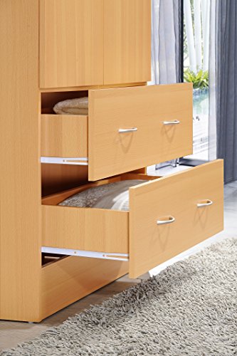HODEDAH 2 Door Wood Wardrobe Bedroom Closet with Clothing Rod inside Cabinet and 2 Drawers for Storage, Beech Hodedah