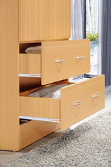 HODEDAH 2 Door Wood Wardrobe Bedroom Closet with Clothing Rod inside Cabinet and 2 Drawers for Storage, Beech Hodedah
