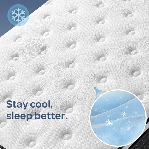 OhGeni 14 Inch Cooling Queen Size Mattress, Hybrid Gel-Infused Memory Foam Bed Mattresses in a Box, Medium Feel Cool Top Fabric,Individual Pocket Innerspring, 3-Zone Design & Reinforced Edge Support OhGeni