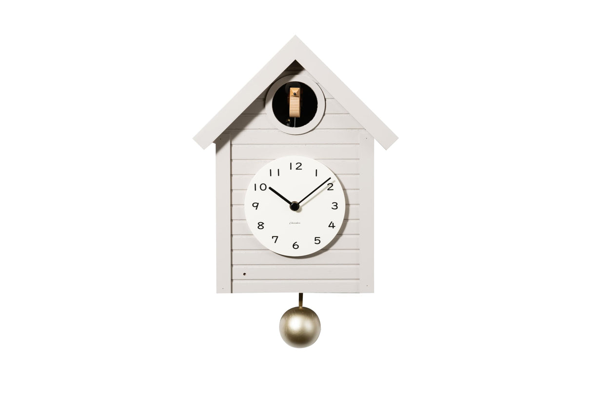 Cuckoo Clock Japanese Handcrafted Solid Wood Pendulum Wall Clock Silent Non-Ticking Hourly Chime Function Battery Operated Modern Decorative for Living Room Bedroom Kids Cuckoo CLOCK CH-059 (GRAY) INTERZERO