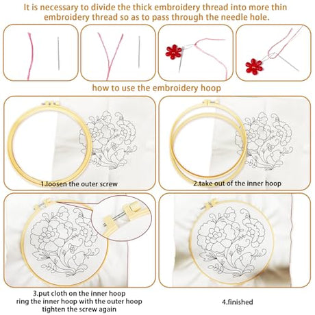 BEUNITONE 4 Set Embroidery Kit for Beginners, Blue Flower Cross Stitch Kits, Needlepoint Kits for Adults with Instructions and Full Kit, Classical Hand Embroidery Patterns for Cloth and Home Decor BEUNITONE