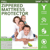 Zippered Full (14"-16" Depth) Mattress Protector - Bed Bug Waterproof Mattress Cover, Premium Quality Hypoallergenic Encasement White Mattressentials