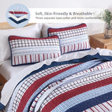 DJY Striped Quilt Set King Size, Red Blue Boho Striped Bedspread Coverlet Set 3 Pieces Lightweight Soft Microfiber Patchwork Quilt Bedding Set for All Season (104"x90") DJY