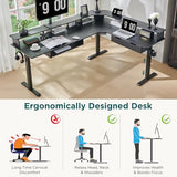 RedLemon 75X60 Inches L Shaped Electric Standing Desk, Height Adjustable Corner Gaming Desk with Drawers, Power Outlets & LED Lights, Computer Desk with Monitor Shelf, Carbon Fiber Black RedLemon