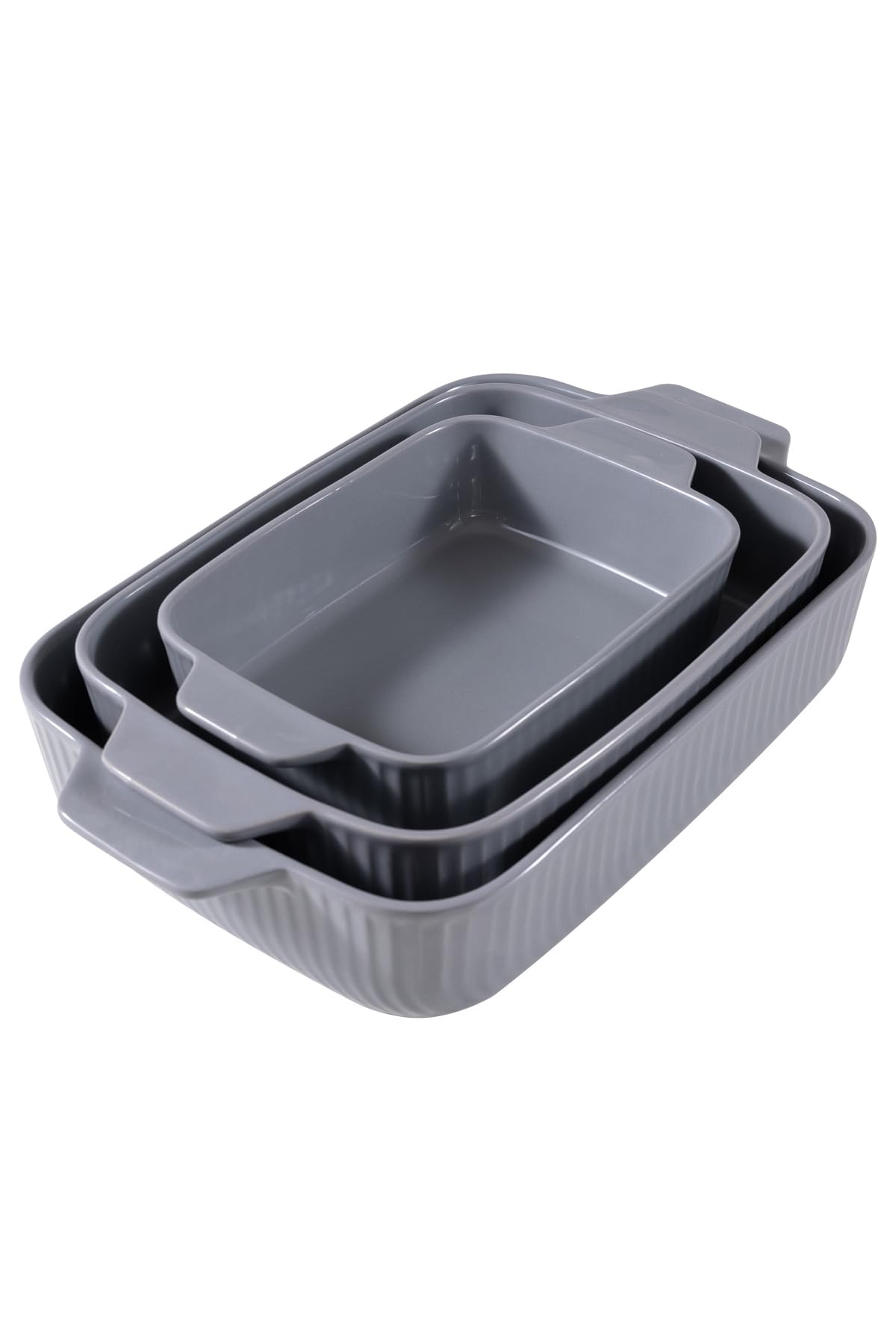 Yachi Ceramic Baking Dish Set: 3 Pcs Rectangular Bakeware Set Casserole Dishes with Handle for Steak | Beef | Roast | Chicken | spaghetti | Lasagna | vegetables Microwave, Oven and Dishwasher Safe (Gray)