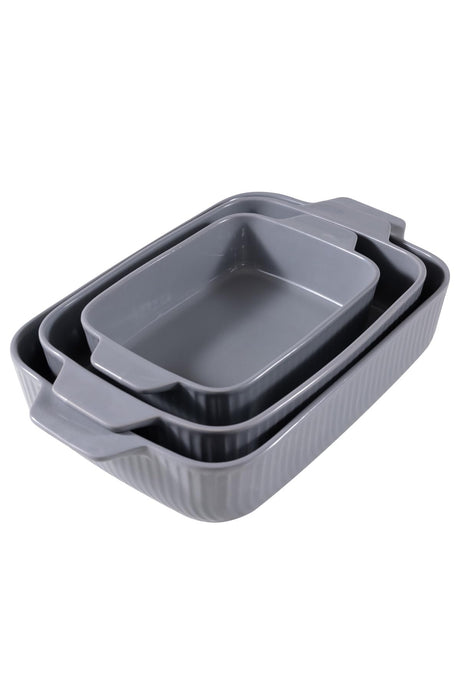 Yachi Ceramic Baking Dish Set: 3 Pcs Rectangular Bakeware Set Casserole Dishes with Handle for Steak | Beef | Roast | Chicken | spaghetti | Lasagna | vegetables Microwave, Oven and Dishwasher Safe (Gray) Yachi