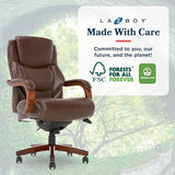La-Z-Boy Delano Big & Tall Executive Office Chair, Ergonomic Mid-Back Body Pillow Lumbar Support, ComfortCore Memory Foam Cushion, Mahogany Wood Arms & Swivel Base, Bonded Leather, Chestnut Brown La-Z-Boy
