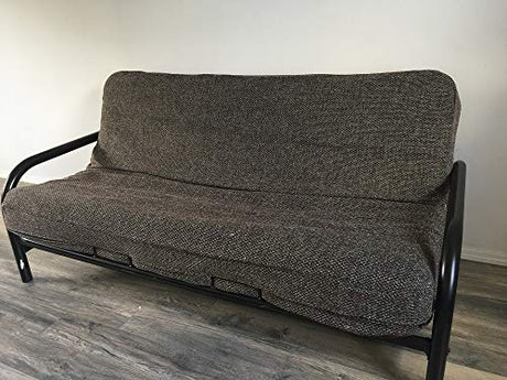 OctoRose Full Size 3 Side Zipper Premium Upholstery Basketweave Thick Linen Brown Mixed Futon Cover Slipcover/Sofa Day Bed Couch Mattress Cover Couch Protector (Cover ONLY) (Linen-Brown) OctoRose