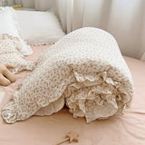 BuLuTu Soft Cotton Muslin Duvet Cover Girls Kids Floral Duvet Cover Beige Crib Bedding Comforter Cover Quilt Cover, 47"x59", Camellia Print (Pillowcases Not Included) BuLuTu