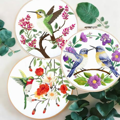 BEUNITONE Hummingbird Embroidery Kit for Adults, 6PC Floral Bird Cross Stitch Set with Colorful Threads, Nature Inspired DIY Artwork, Home Decor Gift for Her BEUNITONE