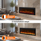 Oxhark Flame 60 Inch, Recessed & Wall Mounted WiFi-Enabled Electric Fireplace Inserts with Remote Control,Timer & Thermostat Fireplace Heater, Log Set & Crystal Options, 750W/1500W, Black Oxhark Flame