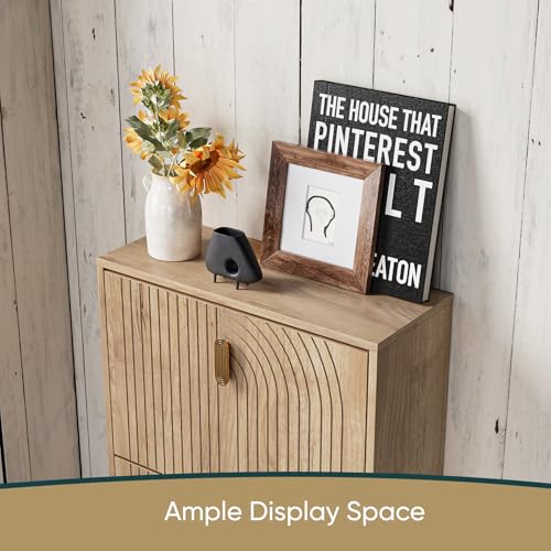 Morwdxef Shoe Cabinet Storage for Entryway with 2 Flip Drawers, Narrow Shoe Cabinet for Entryway, Hidden Slim Shoe Organizer Rack Cabinet (Natural, 23.6" W) Morwdxef