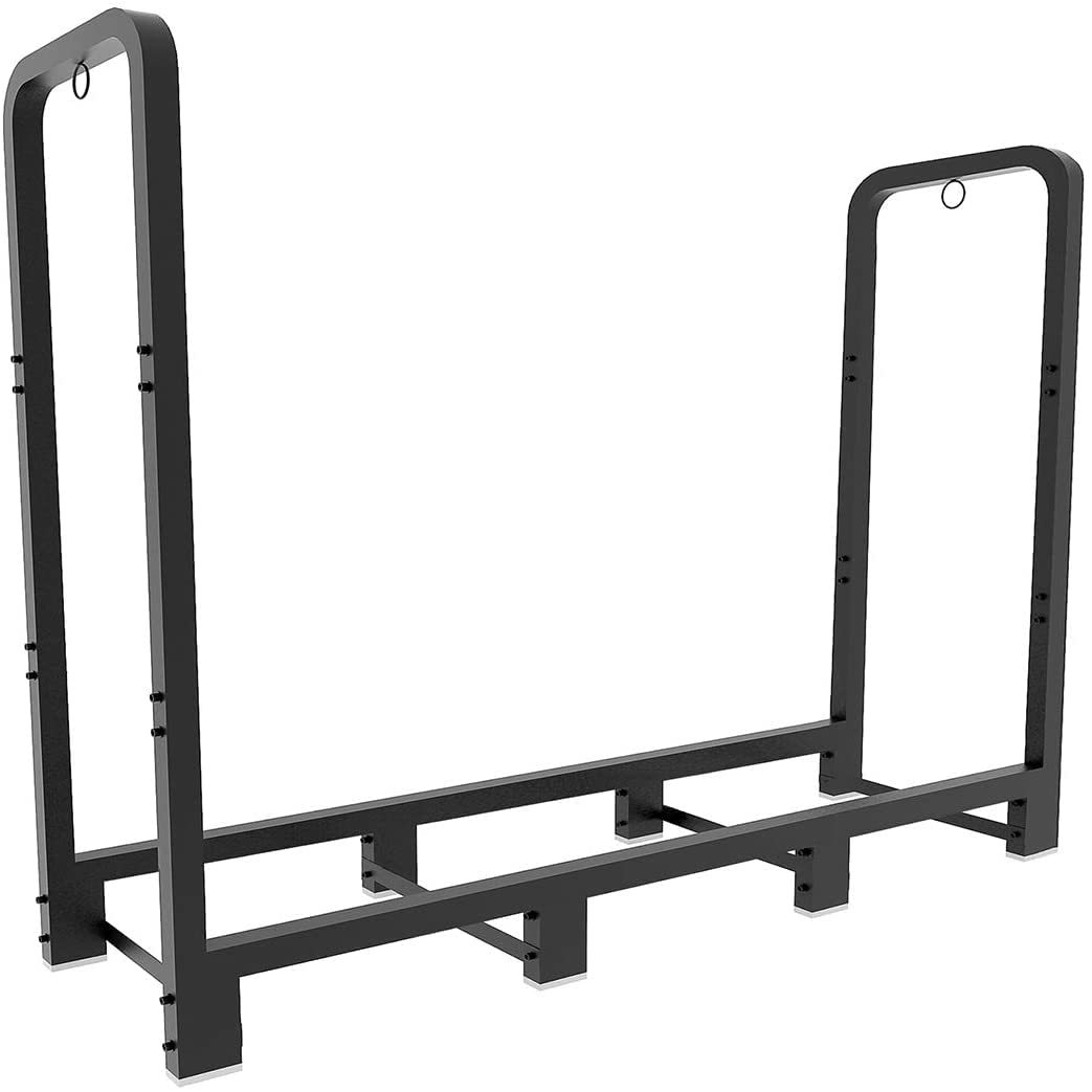 Artibear 4ft Outdoor Firewood Rack, Upgraded Adjustable Heavy Duty Logs Stand Stacker Holder for Fireplace - Metal Lumber Storage Carrier Organizer, Bright Black Artibear