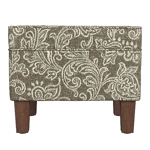 HomePop Home Decor |K7646-A880| Upholstered Modern Rectangular Storage Ottoman | Hinged Lid Ottoman with Storage for Living Room & Bedroom, Brown Jacobean Print HomePop